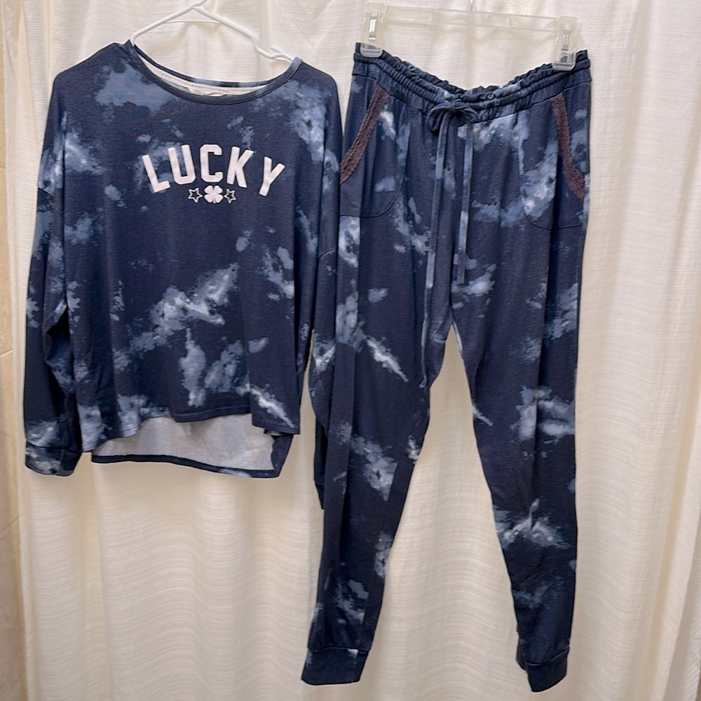 LUCKY BRAND Navy Tie-Dye Lounge Set Pajamas PJs